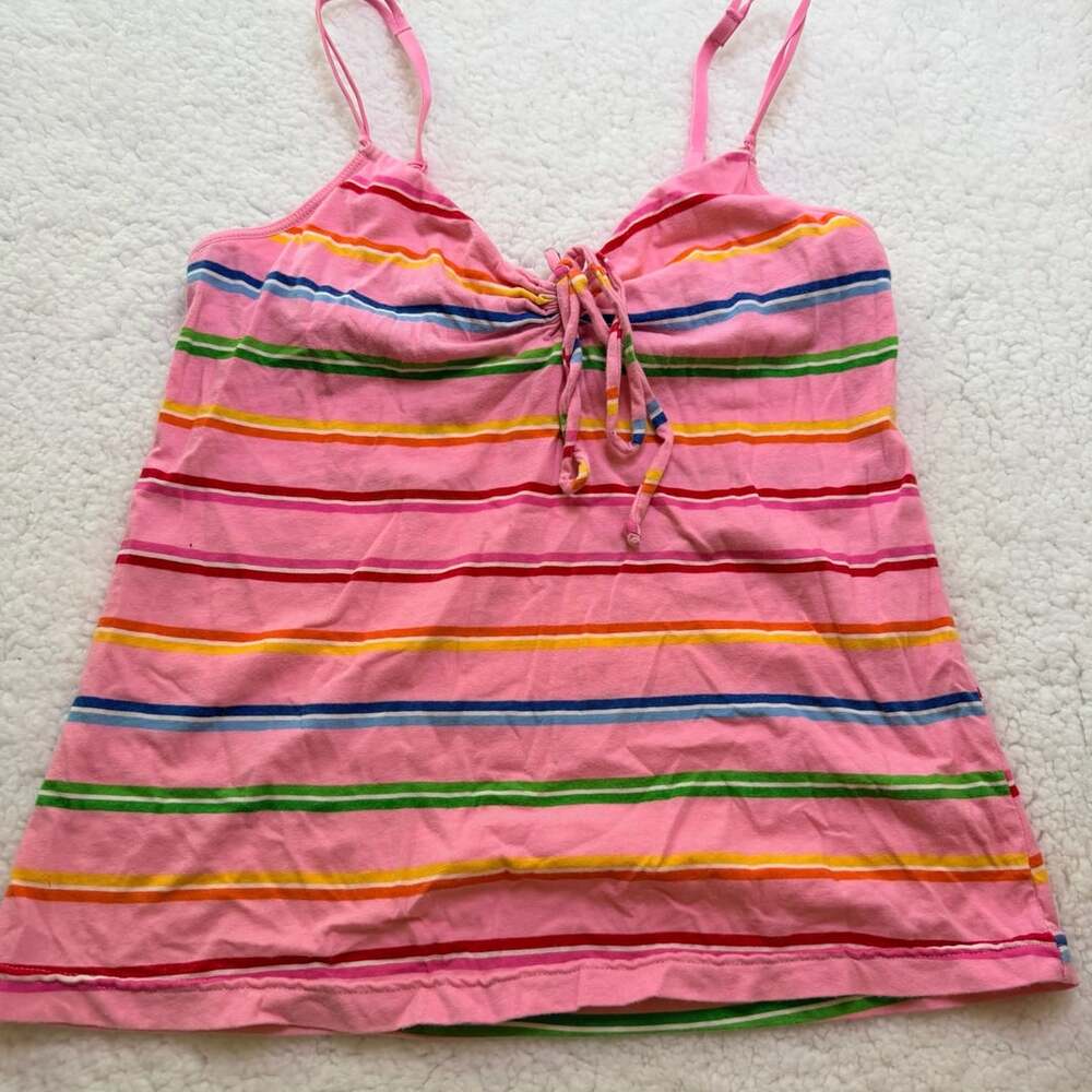 Vintage Victoria's Secret Pink Cami Size M Rainbow Stripe
